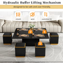 [Video Provided] U-Can Lift-Top Coffee Table with 4 Storage Stools, Modern Space Saving Center Table with Foldable Top, Multi-Functional Adjustable Coffee Table for Living Room