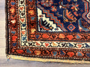 Antique Persian Hamadan Rug 4x6, Geometric, Double Medallions, Navy Blue, Tribal Carpet