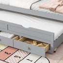 Twin Size Bed with Headboard, Footboard, Trundle and Three Storage Drawers, Twin Size Pine Wood Bed with Headboard, Footboard,Grey