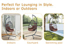 Indoor Outdoor Egg Swing Chair with Stand, Patio Grey Wicker Rattan Hanging Chair with Rope Back, Cushion,Cover,All Weather Foldable Hammock Chair for Bedroom, Porch, Garden