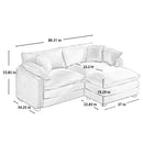 Corduroy Two-Seater Sofa with Ottoman, L-Shaped Sofa for Small Spaces, Grey Corduroy, Modern Design