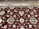 Peshawar Rug 9x11, Pakistani Oriental Carpet, Maroon and Beige, Floral Allover, Wool Hand Knotted Handmade Vintage Rug