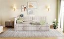 Full Size Upholstered L-Shaped Upholstered Daybed with Twin
Size Pop Up Trundle and USB ports, Beige