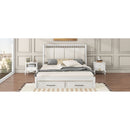 Queen Size Wood Platform Bed with Upholstered Headboard and 2 Drawers, Antique White