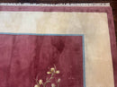 Indo Chinese Art Deco Rug 9x12, Pink and Ivory, Open Filed, Floral, Wool