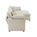 Light Beige Corduroy L-Shaped Two-Seater Sofa with Ottoman for Small Living Spaces