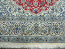 Square Persian Nain Rug 6'3" x 6' 8", Hand-Knotted, Wool with Silk Accents, Ivory Red Blue
