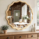 Round Wood Wall Mirror 24 Inch Shatterproof Glass Mounted