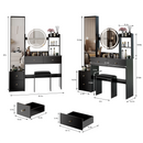 Full Body Mirror Cabinet + Round Mirror LED Vanity Table + Cushioned Stool, With 2 AC + 2 USB Power Station,17' diameter LED Mirror, Touch Control, 3-color, Brightness adjustable, Large Desktop