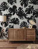 Monstera Leaf Wallpaper, black and off-white