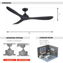 56" Industrial DC Motor Downrod Mount Reversible Ceiling Fan with Remote Control