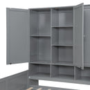 Full Size Wooden Daybed With Three Drawers, and All-in-One Cabinet, Desk and Shelves, Gray