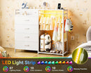 43Inch White Dresser With Hanging Rack AmbientLEDLighting
