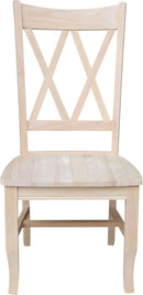 Two Unfinished Parawood Dining Chairs With X Back
