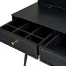 Modern Makeup Vanity Desk with Mirror and Lights, Retractable Design, Black Engineered Wood, 58.50 x 15.80 x 52.30 inches