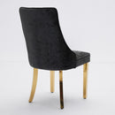 Rayon Cloth Flocking Chenille Dining Chairs Channel Kitchen Dinner Chair Comfy Fabric Upholstered Accent Chair for Dining Room with Golden Stainless Steel Plating Legs,Set of 2 (Black), SW1647BK
