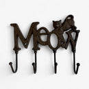 Meow Cat Hook Rack, Cast Iron 4-Hook Wall Mount for Coats and Keys