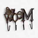 Meow Cat Hook Rack, Cast Iron 4-Hook Wall Mount for Coats and Keys