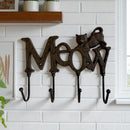 Meow Cat Hook Rack, Cast Iron 4-Hook Wall Mount for Coats and Keys