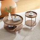 2-Piece Modern 2 tier Round Coffee Table Set for Living Room,Easy Assembly Nesting Coffee Tables, End Side Tables for Bedroom Office Balcony Yard,Walnut MDF