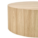 Natural Wood Cylindrical Coffee Table with MDF Material for Living Room, 27.5 Inch Diameter,12 inches high, and MDF material for living room furniture.