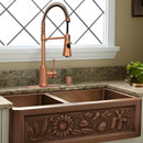 Copper Kitchen Faucet with Soap Dispenser, Single Handle Solid Brass High Arc Pull Down Sprayer Head Kitchen Sink Faucets with Deck Plate