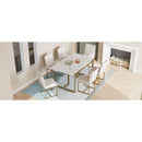TOPMAX Modern Dining Table Set for 6 Faux Marble Kitchen Table Set with 6 Upholstered Dining Chairs, 7-Piece, White+Golden
