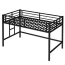 Twin Size Metal Loft Bed, Loft Bed with Easy Climbing Ladder and Guardrails for Kids, Black