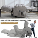 Dual Motor Heat Massage Infinite Position Up to 350 LBS Electric Power Lift Recliners with Power-Remote, Medium-firm and Heavy Duty, Light Grey