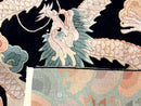 Black Chinese Wool Rug 8x10 with Dragons, Rainbow Borders, Rare