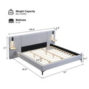 Chic Linen Upholstered Bed with Integrated Lights and Shelves, Grey, King