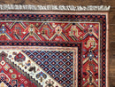 Belgium Power Loomed Rug 8x12, Geometric Medallions Persian Tribal Pattern, Vintage Wool Carpet, Ivory Red Blue