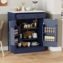 [Assembly Video Provided] TOPMAX Modern Freestanding Kitchen Pantry,Buffet Food Storage, Coffee Bar Cabinet with Drawer, 2 Adjustable Shelves and 2 Door Shelves for Dining, Kitchen, Set of 2, Blue