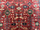 Indo Persian Heriz Serapi Rug 6x8, Rust Red and Navy Blue, Allover Pattern
