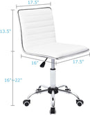 Mid Back Vanity Chair White PU Leather Swivel Office Chair