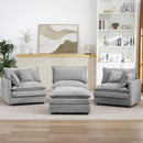 Contemporary Modular Sectional Sofa, 105 Inch L-Shaped Couch Set with Movable Ottoman, Chenille Grey