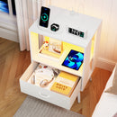 2 Pack Modern Nightstand with Charging Station, Bedside Tables with LED Light and Fabric Drawers