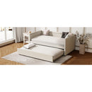 Modern Style Twin Size Upholstered Daybed with Trundle for Guest Room, Small Bedroom, Study Room, Beige