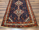 Antique Persian Hamadan Rug 4x6, Geometric, Double Medallions, Navy Blue, Tribal Carpet
