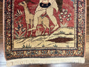 Antique Persian Kirman Rug 2 x 2.5, Small Hand Knotted Wool Carpet, Lavar Rug, Shepherd with Ram Pictorial Rug