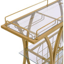 Golden Bar Cart with Wine Rack Tempered Glass Metal Frame Wine Storage