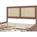 Queen Size Wood Storage Platform Bed with 4 Drawers, Rattan Headboard, Espresso