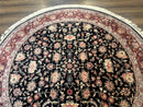 Round Sino Persian Rug 6x6, Floral, Navy Blue and Red, Wool and Silk Highlights