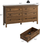 55 Inch Walnut Dresser With Six Drawers For Bedroom