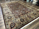 Indo Persian Rug 8x11, Eggplant & Tan, Allover Pattern, Wool Couristan Handmade Rug