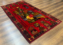 Red Afghan Balouch Rug 3x7, Tribal, Map of Afghanistan Depiction, Handmade, New