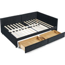Full Size Upholstered Tufted Bed Frame with Two Drawers, Sofa Bed Frame with Comfortable Backrest and Armrests, Velvet, Black(79.5''x58''x25'')