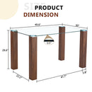 Transparent Tempered Glass Dining Table with Walnut MDF Wood Grain Legs, 49.6x30 Inch