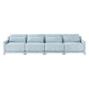 Sky Blue Four-Seater Chenille Sofa with Lumbar Pillow, Ergonomic Design, Solid Wood Frame