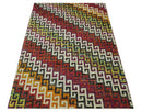 5.6x8.6 Ivory, Rust, Black and Mustard Greek key design Hand Knotted wool area rug